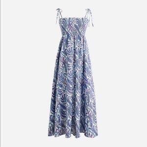 J. Crew Smocked linen-blend bandeau beach dress in purple paisley Size Large